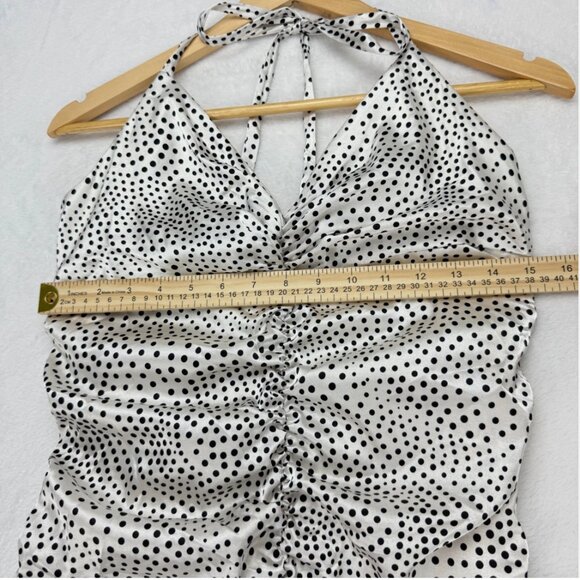 Jessica McClintock Vintage Satin Mermaid Dress Polka Dot Halter Gown Maxi Glam‎ - Picture 15 of 16